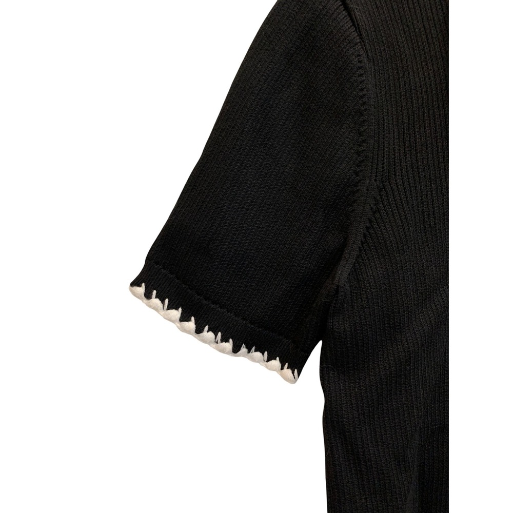 Caroline Constas Womens M Black Short Sleeve Knit Polo White Crochet Trim Top - Picture 3 of 8